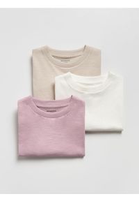 Reserved - Bawełniany t-shirt 3 pack - kremowy. Kolor: kremowy. Materiał: bawełna #1