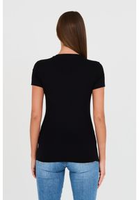 Guess - GUESS Czarny damski t-shirt bawełniany z logo, Rozmiar S. Kolor: czarny. Materiał: bawełna. Wzór: nadruk