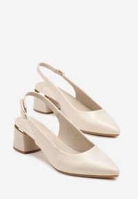 Renee - Beżowe Sandały Slingback na Słupkowym Obcasie ze Skórzaną Wkładką Efruria. Okazja: do pracy, na spotkanie biznesowe, na co dzień. Kolor: beżowy. Materiał: skóra. Obcas: na obcasie. Styl: klasyczny, casual, elegancki, biznesowy. Wysokość obcasa: średni #3