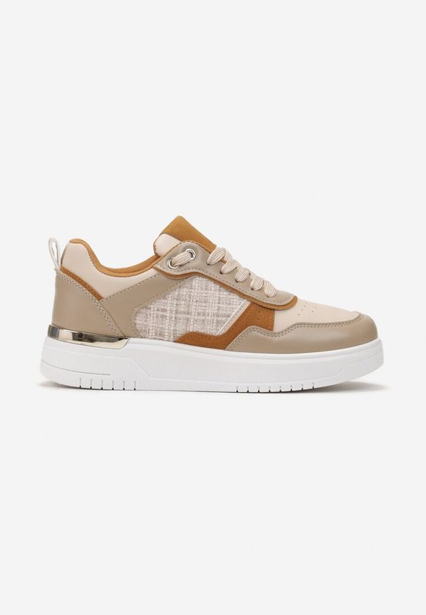 Born2be - Beżowe Sneakersy na Niskiej Platformie z Tweedową Wstawką Niman. Nosek buta: okrągły. Zapięcie: sznurówki. Kolor: beżowy. Materiał: materiał. Sezon: jesień, wiosna. Obcas: na platformie. Wysokość obcasa: niski