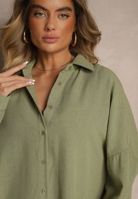 Renee - Ciemnozielona Koszula o Fasonie Oversize w Klasycznym Stylu Marionera. Okazja: na co dzień. Kolor: zielony. Materiał: bawełna, materiał. Długość rękawa: długi rękaw. Długość: długie. Styl: klasyczny