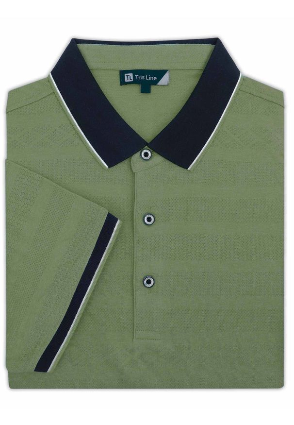 Lanieri Fashion - Męska przewiewna zielona koszulka polo - oliwkowa KP21. Typ kołnierza: polo. Kolor: zielony, wielokolorowy, oliwkowy. Materiał: bawełna, poliester, materiał. Długość: krótkie. Wzór: kolorowy, kratka