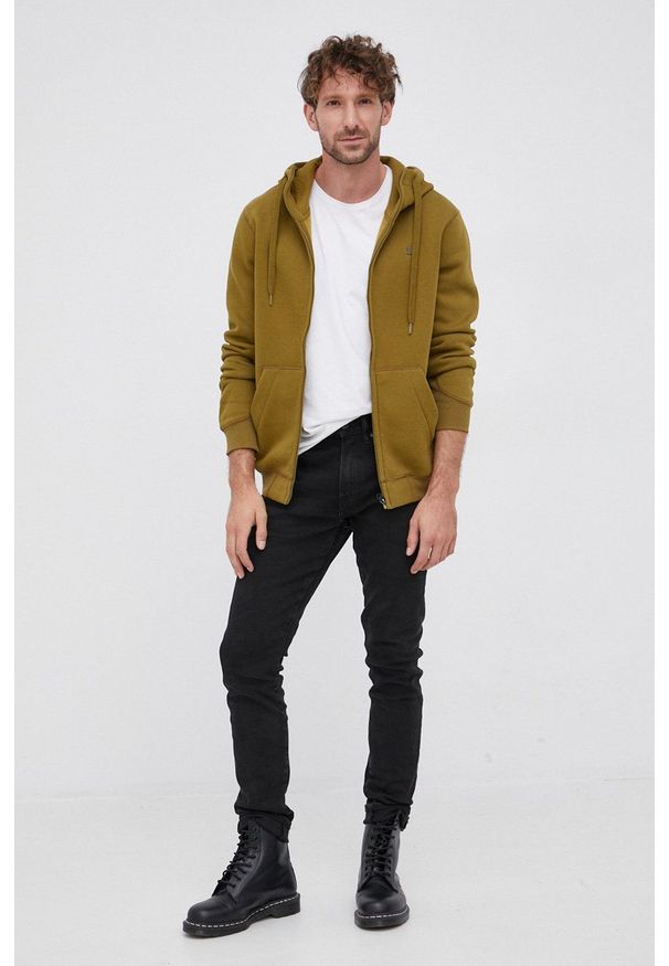 G-Star RAW - G-Star Raw Bluza męska kolor zielony z kapturem gładka. Okazja: na co dzień. Typ kołnierza: kaptur. Kolor: zielony. Wzór: gładki. Styl: casual