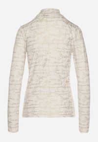 Born2be - Biała Bluzka z Bawełny w Stylu Longsleeve z Półgolfem w Literowy Nadruk Azelenia. Okazja: na co dzień. Kolor: biały. Materiał: bawełna. Długość rękawa: długi rękaw. Wzór: nadruk. Styl: casual #5