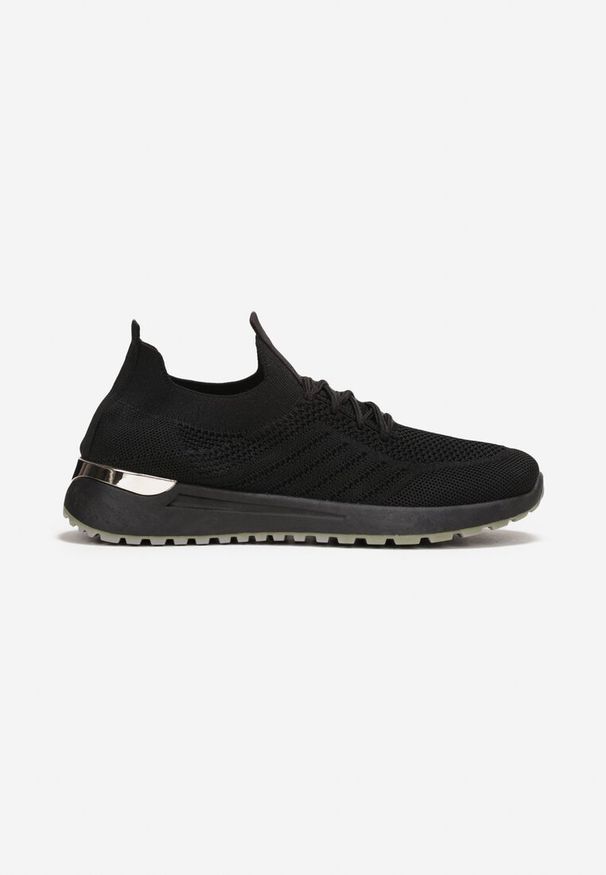 Born2be - Czarne Buty Sportowe z Siateczkową Cholewką z Metaliczną Wstawką Starlette. Nosek buta: okrągły. Zapięcie: bez zapięcia. Kolor: czarny. Materiał: tkanina. Szerokość cholewki: normalna. Wzór: aplikacja. Sezon: lato, wiosna. Obcas: na płaskiej podeszwie