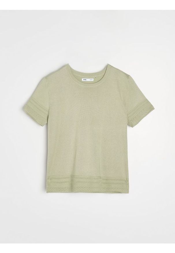 Sinsay - Swetrowa bluzka z ażurowymi detalami i wiskozą - zielony. Kolor: zielony. Materiał: wiskoza. Wzór: ażurowy