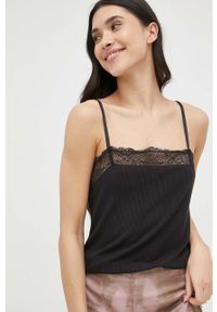 Calvin Klein Underwear top piżamowy kolor czarny. Kolor: czarny. Materiał: dzianina, koronka