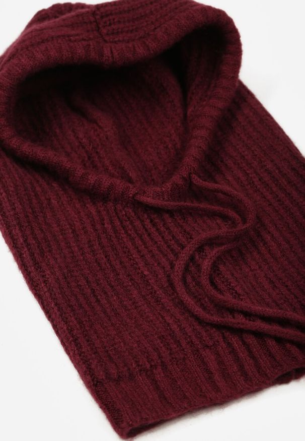 Renee - Bordowa Czapka Balaclava z Wełną i Ściągaczami Linobra. Kolor: czerwony. Materiał: wełna