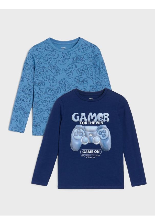 Sinsay - Koszulki z długimi rękawami z motywem gamingowym 2 pack - mid blue. Długość rękawa: długi rękaw. Długość: długie