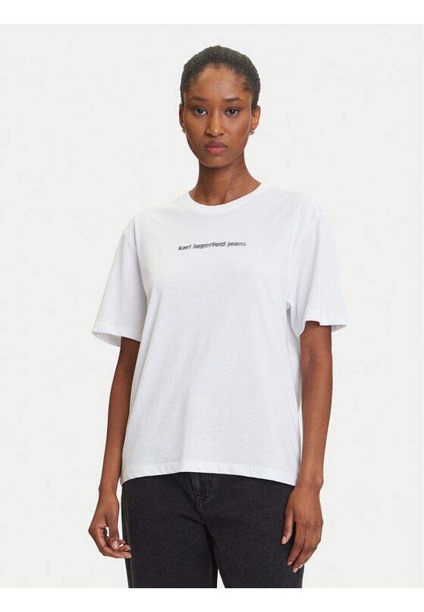 Karl Lagerfeld Jeans T-Shirt A3W17039 Biały Regular Fit. Kolor: biały. Materiał: syntetyk, bawełna