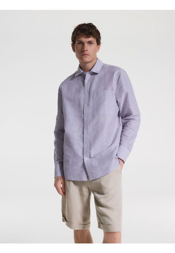 Reserved - Koszula comfort fit z lnem - lawendowy. Kolor: fioletowy. Materiał: len