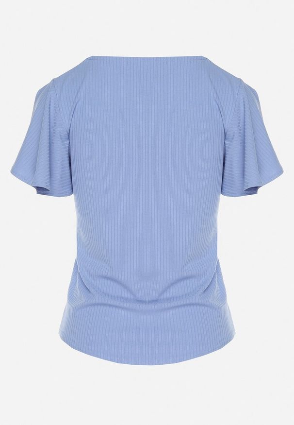 Born2be - Niebieska Bluzka Ozdobiona Szerokimi Rękawami Sunlisa. Okazja: na co dzień. Kolor: niebieski. Materiał: jeans. Wzór: aplikacja. Styl: klasyczny, casual