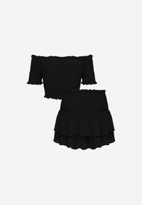 Renee - Czarny Komplet Top Hiszpanka i Spódnico-Spodenki z Falbanami oraz Gumką Rinaria. Kolor: czarny. Materiał: jeans #6