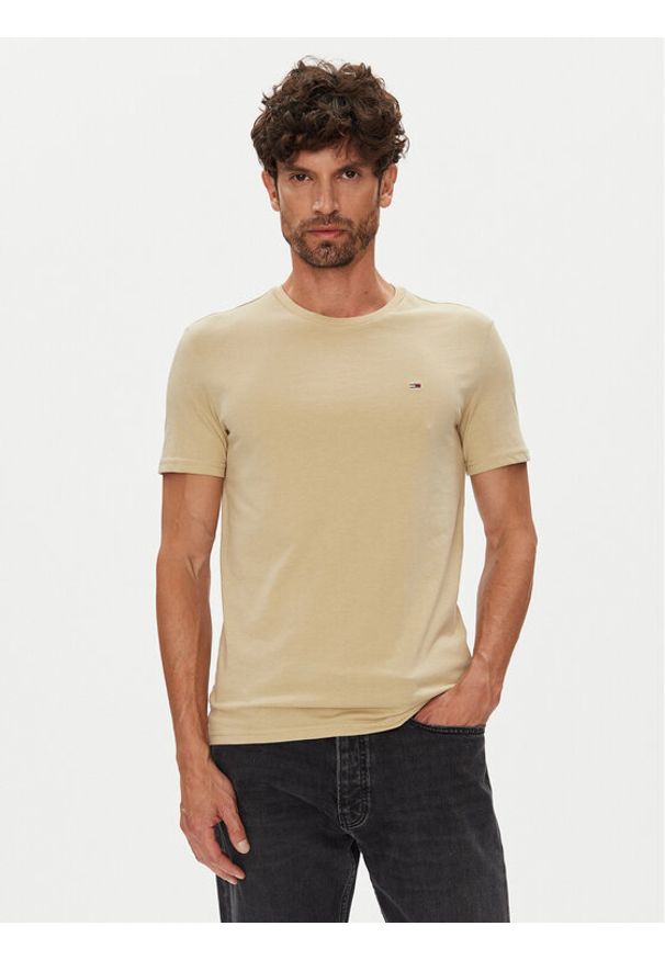 Tommy Jeans T-Shirt Jaspe DM0DM20363 Beżowy Slim Fit. Kolor: beżowy. Materiał: bawełna