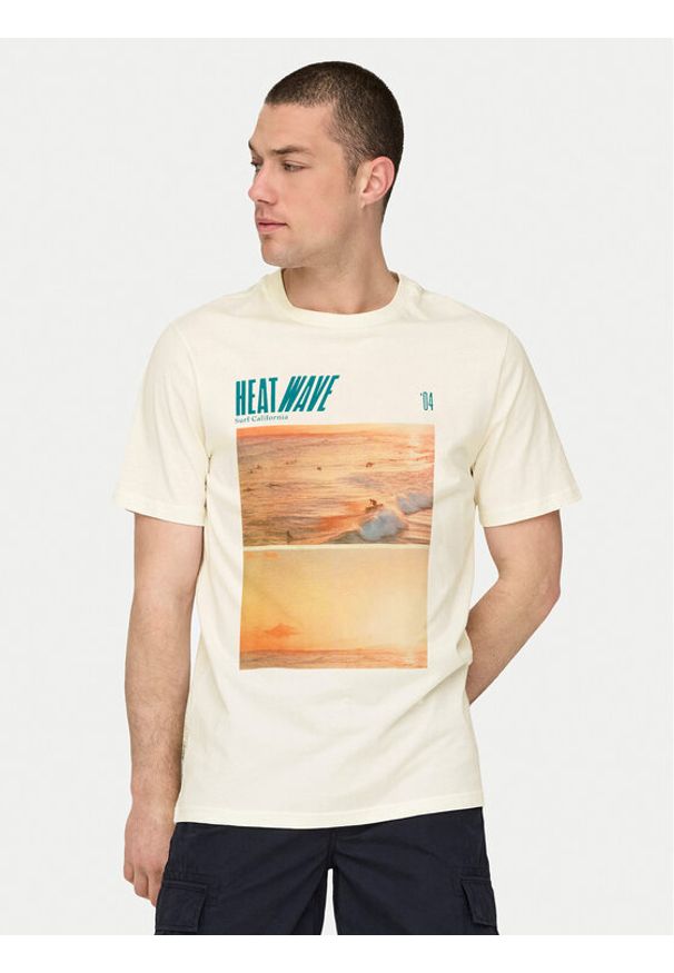 Only & Sons T-Shirt Magdy 22029454 Biały Regular Fit. Kolor: biały. Materiał: bawełna