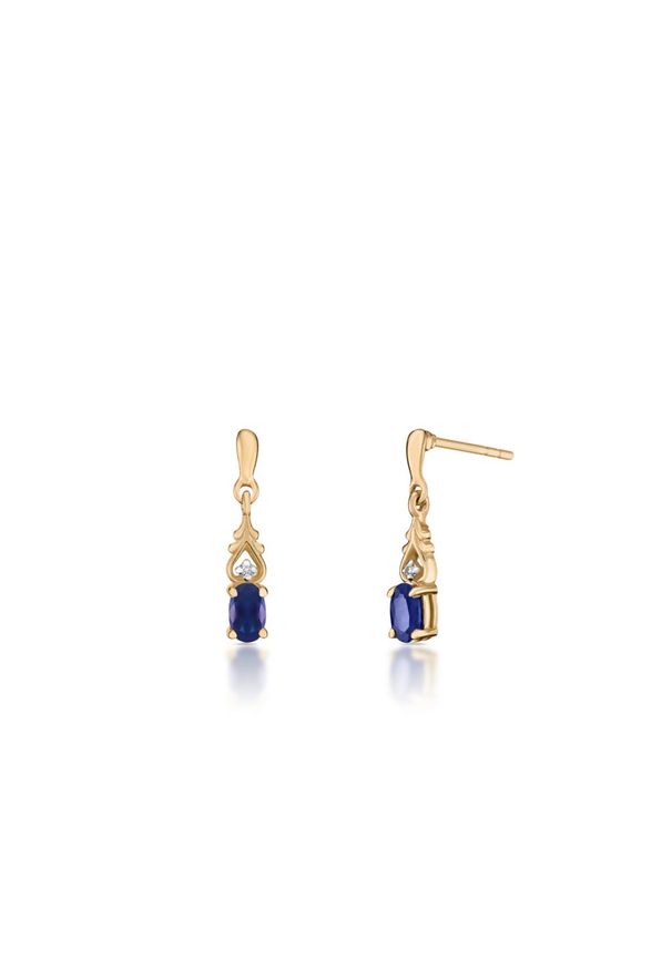 W.KRUK Kolczyki Złote - złoto 375, Diament 0,005ct,szafir - ZIN/KB+291. Materiał: złote. Kolor: złoty. Wzór: aplikacja. Kamień szlachetny: diament, szafir