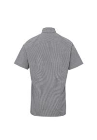 PREMIER - Męska Bawełniana Koszula Z Krótkim Rękawem W Kratkę Micro Gingham. Kolor: biały, wielokolorowy, czarny. Materiał: bawełna. Długość rękawa: krótki rękaw. Długość: krótkie. Wzór: kratka