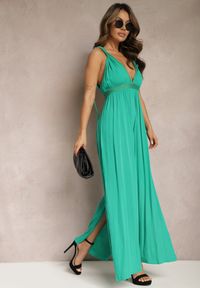 Renee - Zielony Kombinezon bez Rękawów z Gumką w Talii z Wiskozy i Lnu Nehir. Kolor: zielony. Materiał: len, wiskoza. Długość rękawa: bez rękawów. Wzór: aplikacja. Sezon: wiosna, lato #5