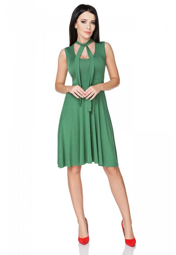 Tessita - Zielona Sukienka Wiązana na Karku. Kolor: zielony. Materiał: elastan, wiskoza, akryl