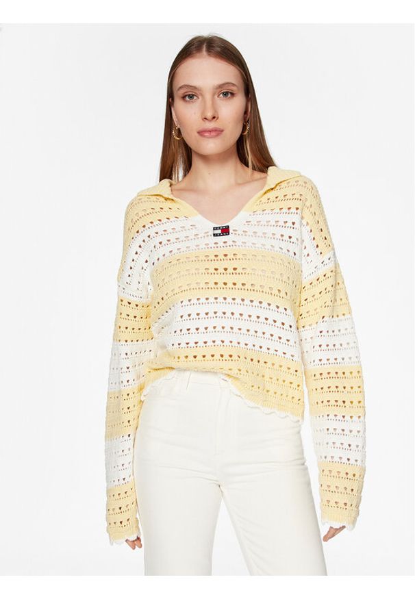 Tommy Jeans Sweter Summer Crochet DW0DW15404 Kolorowy Relaxed Fit. Materiał: bawełna. Wzór: kolorowy