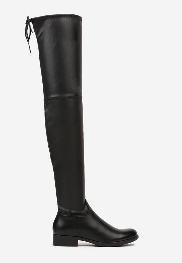 Born2be - Czarne Płaskie Ocieplane Kozaki w Stylu Oficerek z Dopasowaną Cholewką i Wiązaniem Deoella. Okazja: na co dzień. Kolor: czarny. Materiał: jeans. Szerokość cholewki: normalna. Obcas: na obcasie. Styl: elegancki, casual. Wysokość obcasa: niski