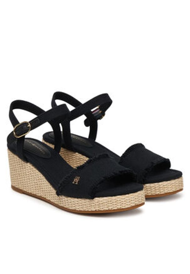 TOMMY HILFIGER - Tommy Hilfiger Sandały Mid Woven Wedge Espad Fringe FW0FW09470 Czarny. Kolor: czarny. Materiał: materiał