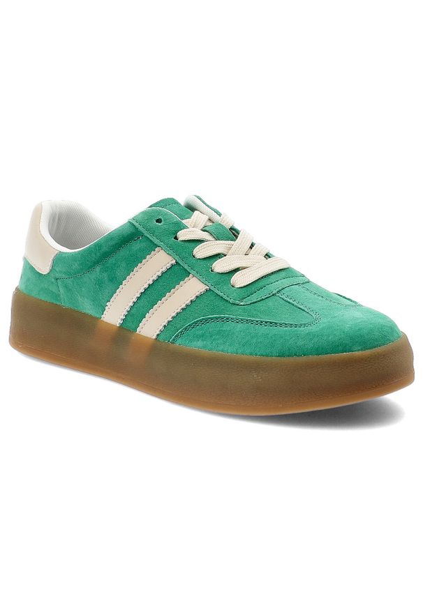 Zielone Sneakersy Filippo Sportowe Obuwie Damskie. Okazja: na co dzień. Zapięcie: pasek. Kolor: zielony. Materiał: guma, zamsz. Szerokość cholewki: normalna