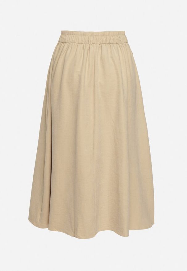 Born2be - Beżowa Rozkloszowana Spódnica z Gumką w Pasie i Ściągaczem Xegelia. Okazja: na co dzień. Kolor: beżowy. Styl: elegancki, casual