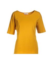 Born2be - Żółty T-shirt Delofer. Okazja: na co dzień. Kolor: żółty. Materiał: dzianina. Długość rękawa: krótki rękaw. Długość: krótkie. Wzór: aplikacja, gładki. Styl: casual #3