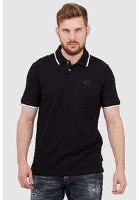 Armani Exchange - ARMANI EXCHANGE Czarna koszulka polo z okrągłym logo. Typ kołnierza: polo. Kolor: czarny. Długość rękawa: krótki rękaw. Wzór: aplikacja #1