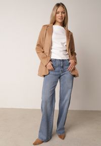 Born2be - Niebieskie Bawełniane Jeansy z Wysokim Stanem i Szerokimi Nogawkami Marydia. Okazja: na co dzień. Stan: podwyższony. Kolekcja: plus size. Kolor: niebieski. Styl: elegancki, klasyczny, casual #8