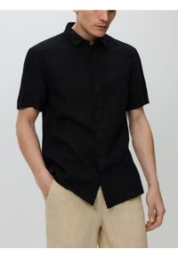 Reserved - Lniana koszula regular fit - czarny. Kolor: czarny. Materiał: len