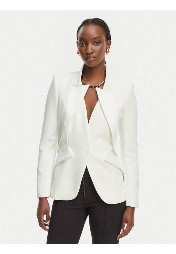 Elisabetta Franchi Marynarka GI-192-61E2-V490 Biały Regular Fit. Kolor: biały. Materiał: syntetyk
