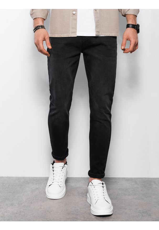 Ombre Clothing - Spodnie męskie jeansowe CARROT FIT - czarne V3 OM-PADP-0117 - M. Kolor: czarny. Materiał: jeans