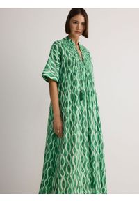 Reserved - Bawełniana sukienka - zielony. Kolor: zielony. Materiał: bawełna