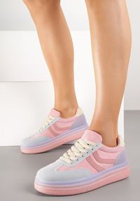 Renee - Fioletowe Sneakersy Typu Kultowe Tenisówki na Niskiej Platformie Olritia. Nosek buta: okrągły. Zapięcie: sznurówki. Kolor: fioletowy. Materiał: materiał. Obcas: na platformie. Wysokość obcasa: niski #5
