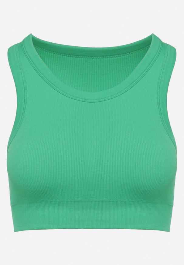 Born2be - Zielony Prążkowany Top Sportowy z Wyjmowanymi Miseczkami Ivafa. Kolor: zielony. Materiał: prążkowany. Styl: sportowy