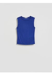 Reserved - Top z wiskozą - granatowy. Kolor: niebieski. Materiał: wiskoza #1