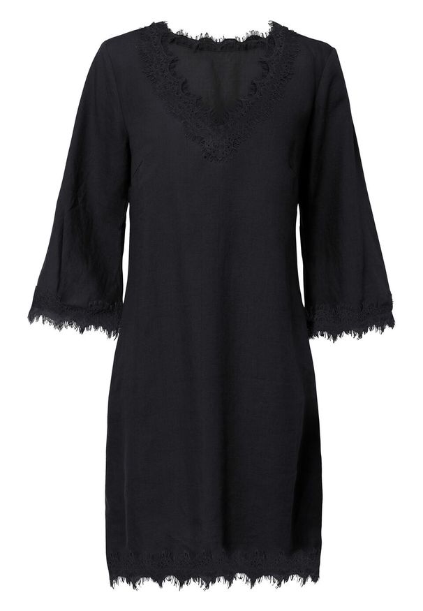 Sukienka lniana TENCEL™ Lyocell bonprix czarny. Kolor: czarny. Materiał: len, lyocell. Wzór: koronka