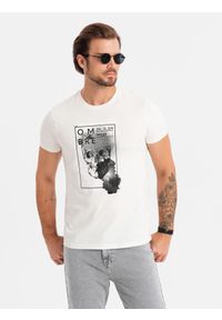 Ombre Clothing - Bawełniana koszulka męska z czaszką – biała V2 OM-TSPT-0200 - XXL. Okazja: na co dzień. Kolor: biały. Materiał: bawełna. Wzór: gładki, nadruk, ze splotem. Styl: klasyczny, casual #2