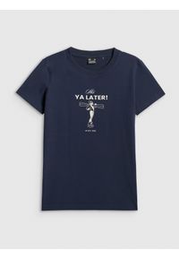 4f - 4F T-shirt regular z nadrukiem damski - granatowy XXL. Kolor: niebieski. Wzór: nadruk #1