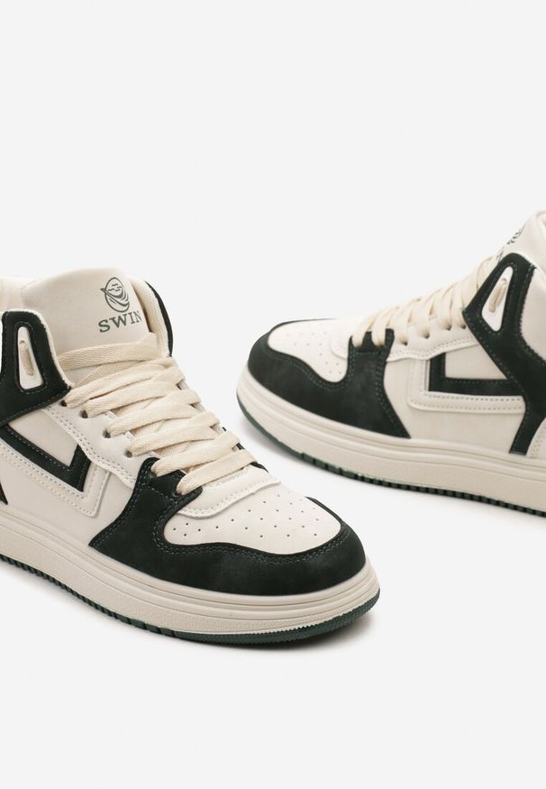 Renee - Beżowo-Zielone Sneakersy Maeramia. Okazja: na co dzień. Kolor: beżowy. Materiał: jeans, jersey