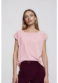 MOODO - Gładki t-shirt różowy. Kolor: różowy. Materiał: bawełna, elastan. Wzór: gładki #1
