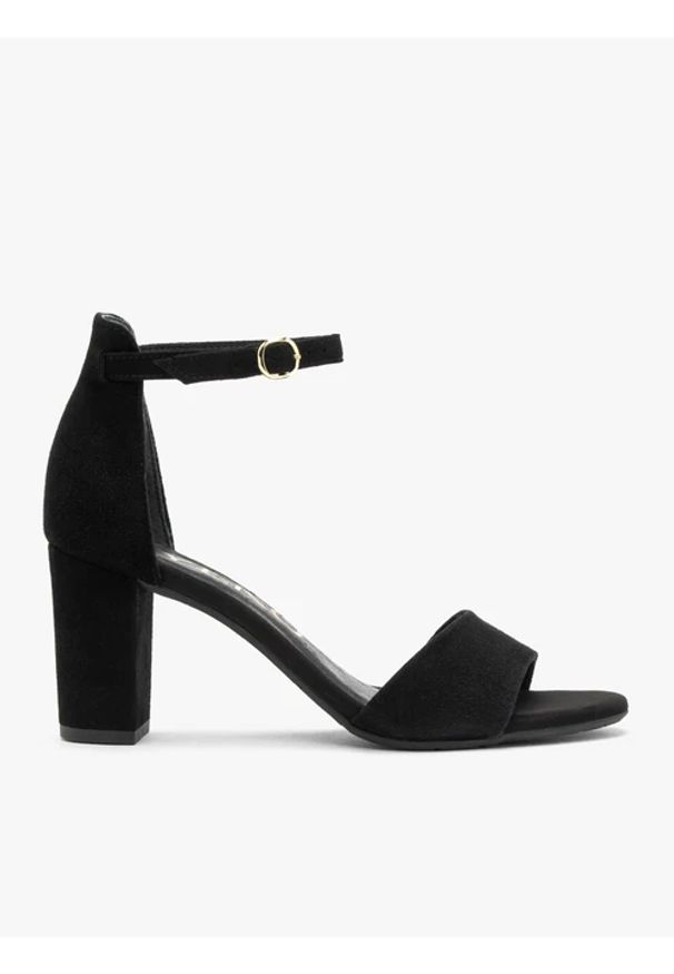 Ryłko - Czarne welurowe sandały na obcasie typu klocek. Kolor: czarny. Materiał: skóra, welur. Obcas: na obcasie. Styl: street. Wysokość obcasa: średni