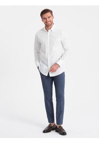 Ombre Clothing - Klasyczna męska bawełniana koszula SLIM FIT w mikro wzór - biała V1 OM-SHCS-0156 - XXL. Typ kołnierza: kołnierzyk klasyczny. Kolor: biały. Materiał: bawełna. Długość rękawa: długi rękaw. Długość: długie. Wzór: nadruk. Styl: klasyczny #8