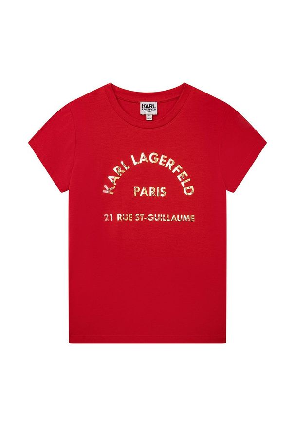 Karl Lagerfeld t-shirt dziecięcy Z15351.114.150 kolor czerwony. Kolor: czerwony. Długość rękawa: krótki rękaw. Długość: krótkie. Wzór: nadruk
