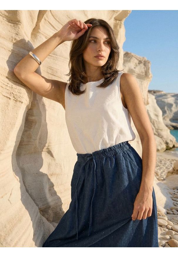 Sinsay - Jeansowa spódnica midi z kieszeniami - niebieski. Kolor: niebieski. Materiał: jeans