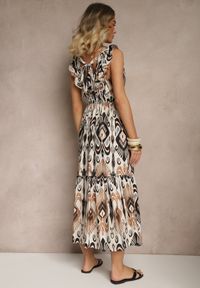Renee - Czarna Sukienka Rozkloszowana Wiskozowa Wiązana na Plecach we Wzór Boho Turieza. Okazja: na co dzień. Kolor: czarny. Materiał: wiskoza. Typ sukienki: proste. Styl: boho #3