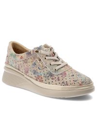 Półbuty damskie Vinceza, cholewka skóra naturalna licowa z nadrukiem sznurowanie uzupełnione bocznym zamkiem perforowane detale miękka linia noska po. Okazja: na co dzień. Zapięcie: sznurówki. Kolor: beżowy. Materiał: skóra. Szerokość cholewki: normalna. Wzór: nadruk. Styl: casual #4