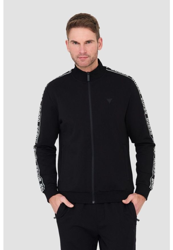 Guess - GUESS Czarna męska bluza dresowa, Rozmiar L. Typ kołnierza: bez kaptura. Kolor: czarny. Materiał: dresówka